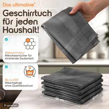 Preview: Microfaser Geschirrtücher grau 5 Stueck Set 2